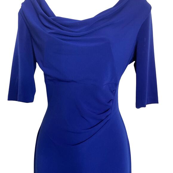 Connected Blue Cowl Neck Drape Sheath Party Dress 4 - Picture 3 of 7